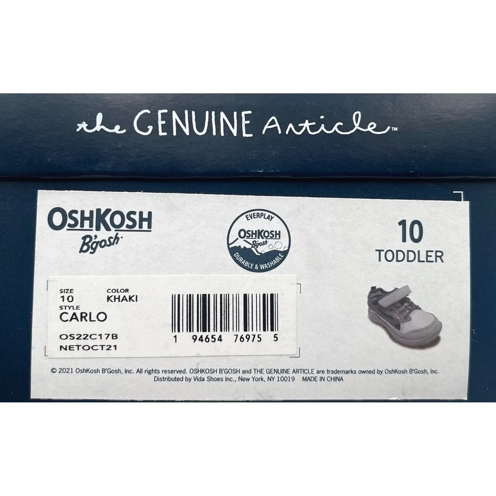 OshKosh Toddler Boys Slip-on Sport Sandals Size 10 Beige‎ Gray Aqua Closed Toe